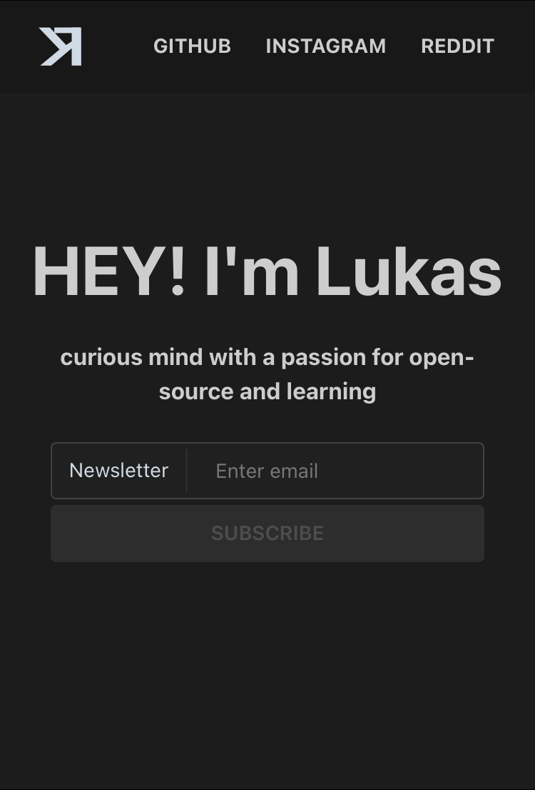 The initial mobile look of this website